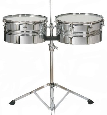 Timbales Chrome 13″ & 14″ with Double Braced Stand Sticks and Cowbell