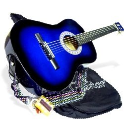 38″ BLUE Student Acoustic Guitar Starter Package, Guitar, Gig Bag, Strap, Pitch Pipe & DirectlyCheap(TM) Translucent Medium Guitar Pick (BU-AG38)